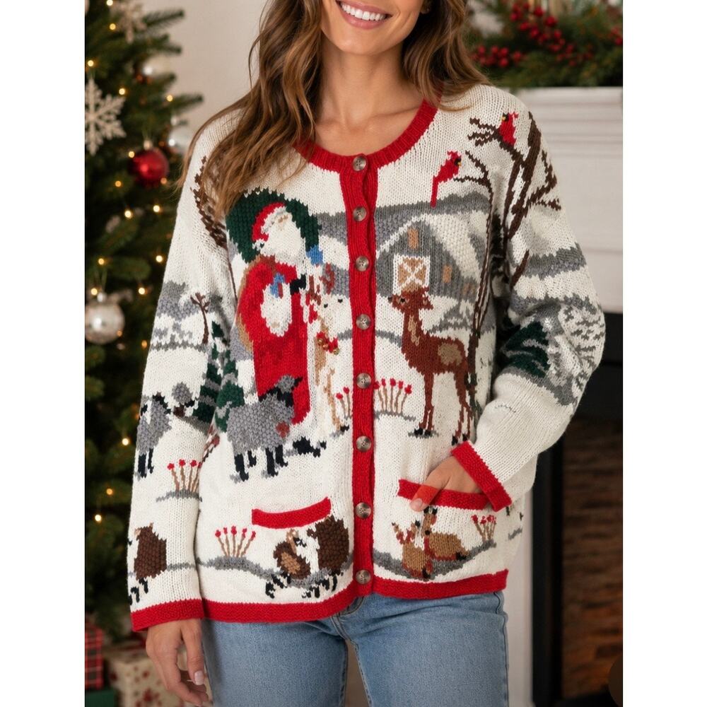 Vintage Cardigan Bay Hand Knit Christmas Cardigan Women's M